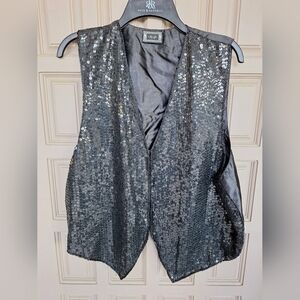 A.J. Sequined Vest SzL/XL Black Lined Tie Back Single Hook Closure Very Nice